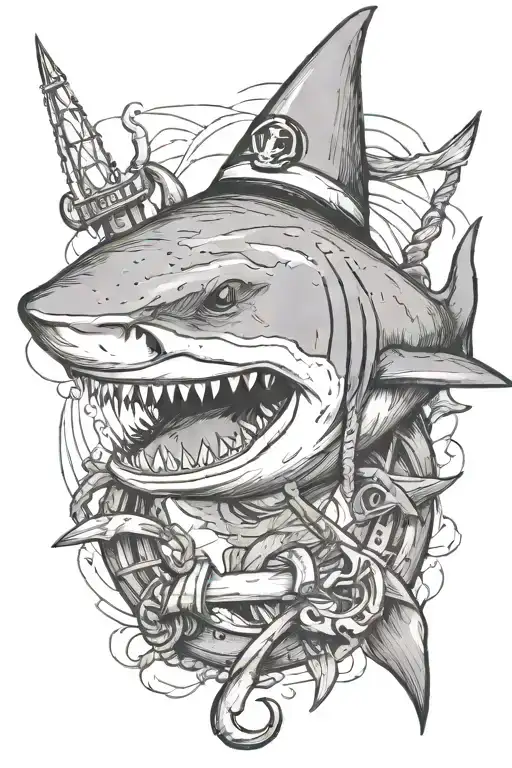 Shark Biting An Anchor Wearing A Sailor Hat