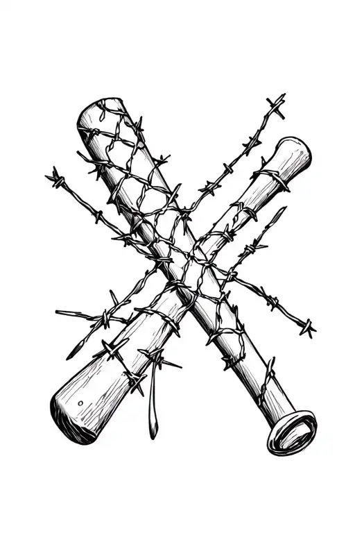 Baseball Bat Covered In Nails And Barbed Wire Fence