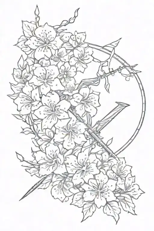 Japanese Cherry Blossom And Sagittarius Symbol