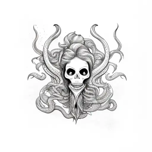 Siren Mermaid With Men's Scull Head