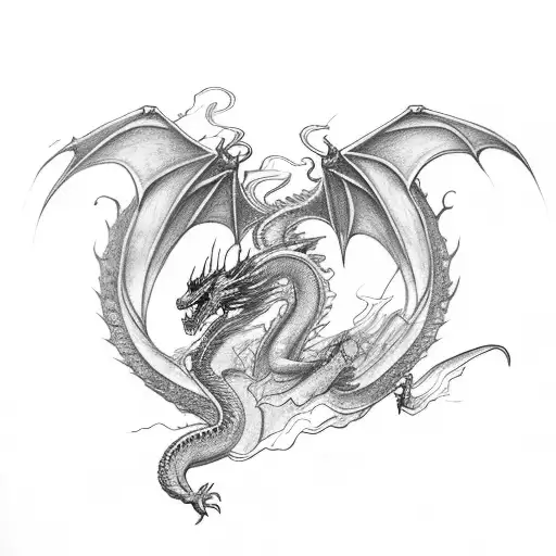 Dragon Wearing Kings Crown Flying Through Lightning