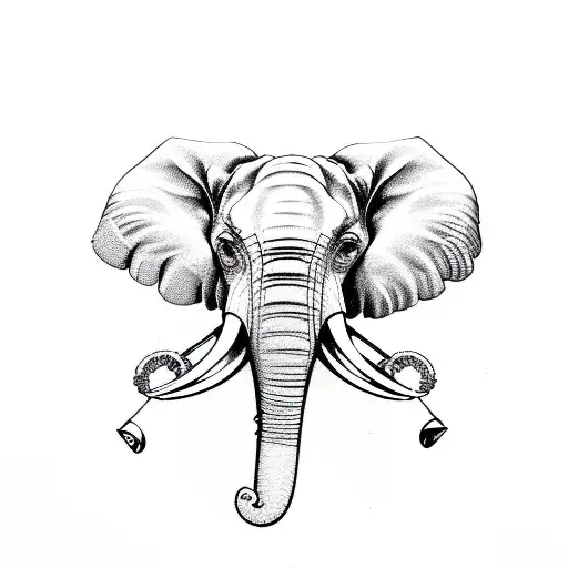 Head Of Elephant With Trumpet Up With Mandala