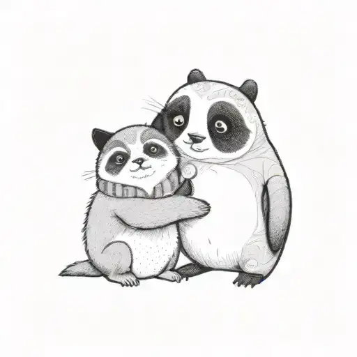 Panda Penguin And Persian Cat Hugging Each Other Happily