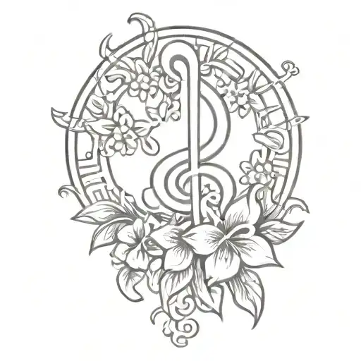 Puerto Rican Symbol With Flowers Around It And Musical Theme