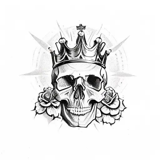 Skull With A Crown Of Vibrant American Traditional Flowers