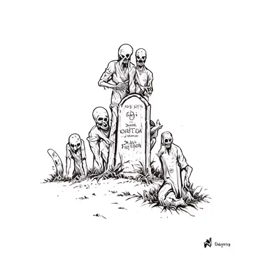 A Group Of Zombies In A Graveyard