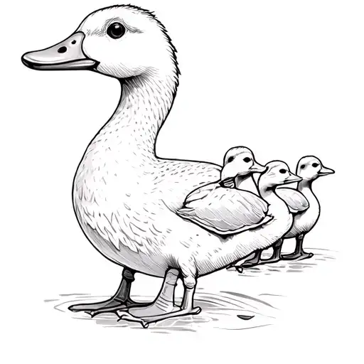 Mother Duck Followed By 4 Ducklings Following Their Mother