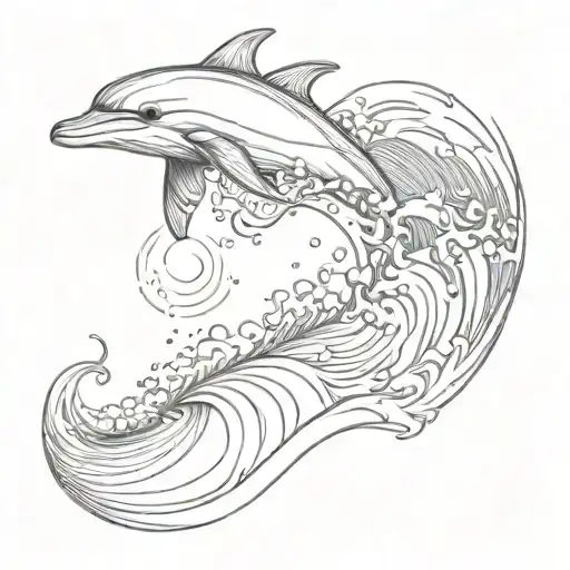 Wave With Dolphin Jumping