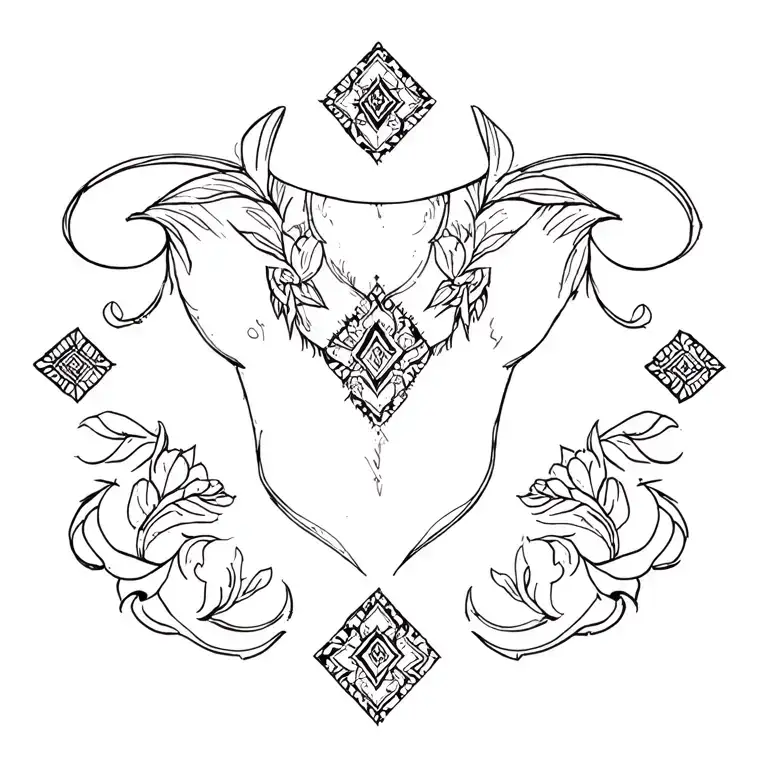 Western Theme Patchwork Symmetrical Back Tattoo Design