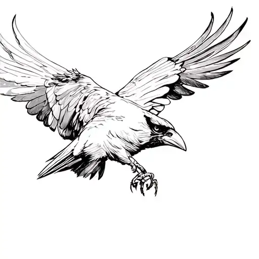 Small Black Raven Flying Facing Upfront