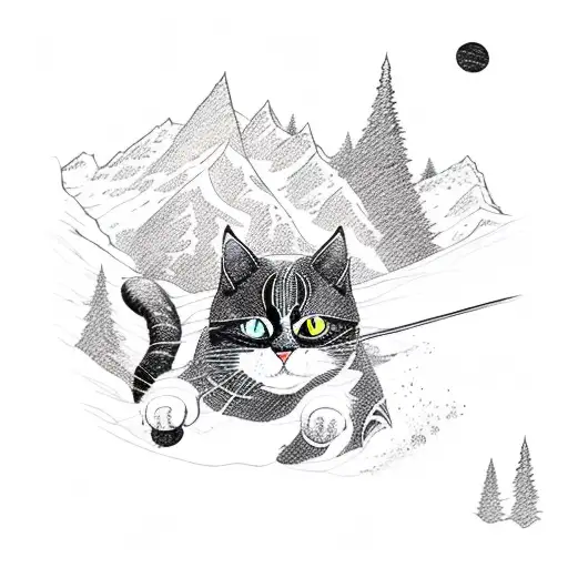 A Cat Skiing Down A Mountain