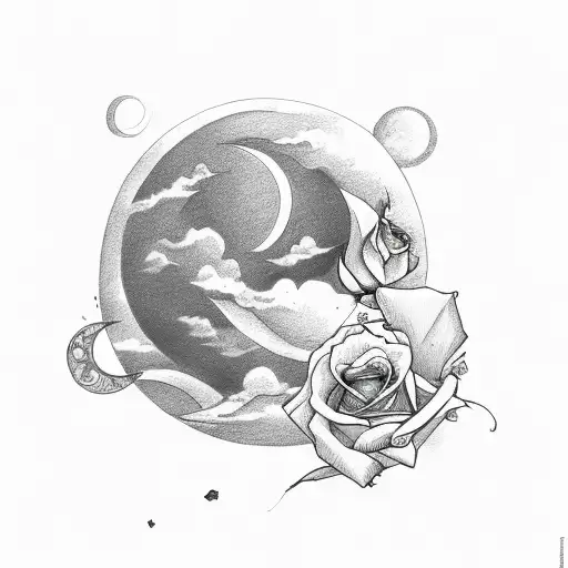 Half Moon With Clouds Behind It And Roses Going Down