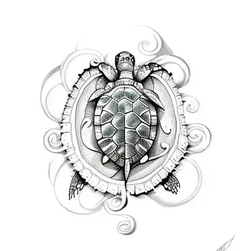 A Sketch-style Tattoo Showcasing A Sea Turtle Surrounded By Swirling Ocean Currents