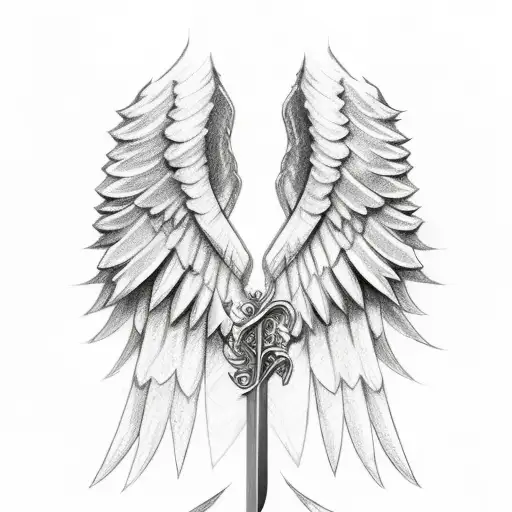 Angel Wings With Sword And Cross