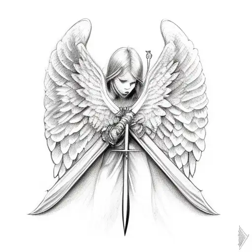 Angel Wings With Sword And Cross