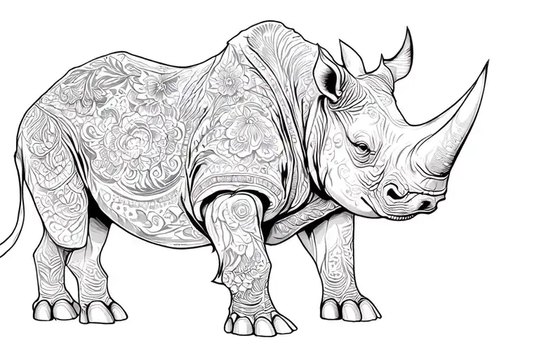 Rhino Outline Floral Pattern