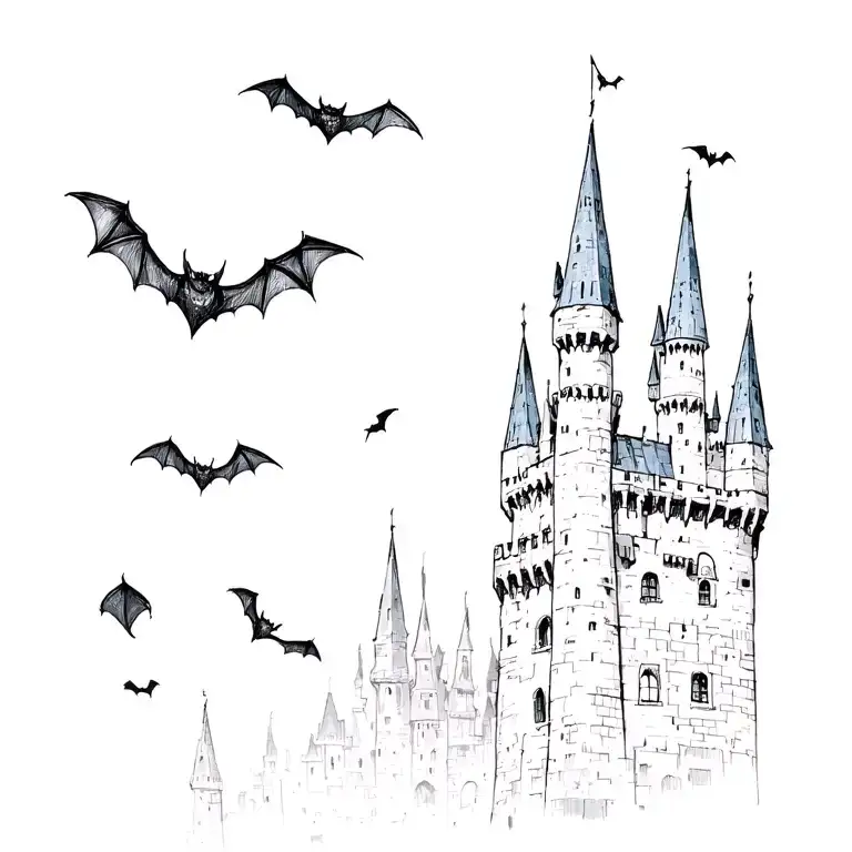 Bats Flying From Castle Tower From Left To Right