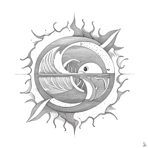 A Sun And Moon Entwined With Beach Waves