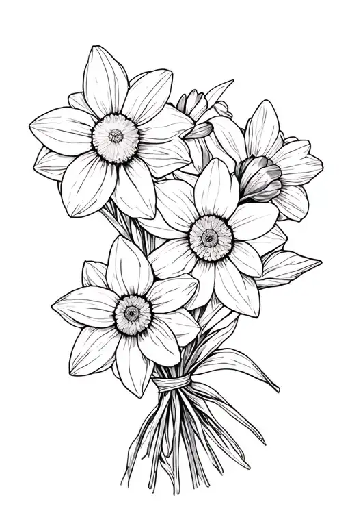 Daffodil With Daisy Bouquet Tied Off Fine Line