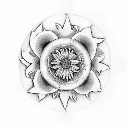 Ying Yang With A Daisy And Snowflake