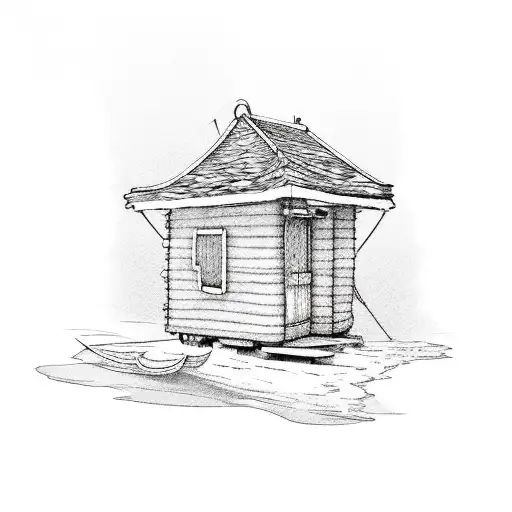 Small Beach Hut On The Beach On A Side And Sun