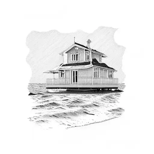 Small Beach House Next To The Sea With Sun