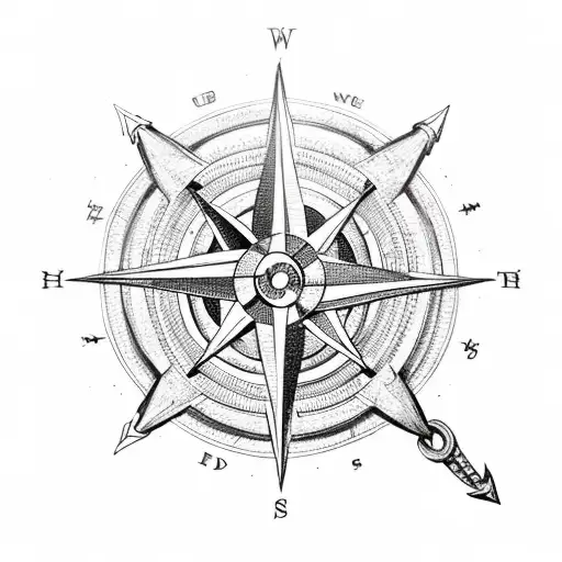 Compass And Anchor Connected With Rope