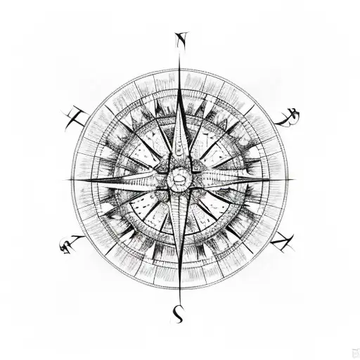 An Intricate Compass Rose Design With Elements Of A Norwegian Fjord Landscape