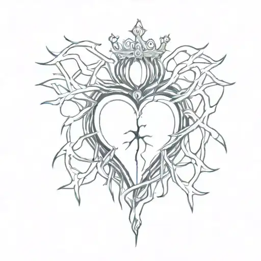 Incorporate A Sacred Heart Surrounded By A Crown Of Thorns In A Unique And Abstract Way