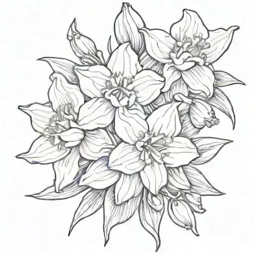 Daffodil And Sampagita Flower Bouquet Fine Line