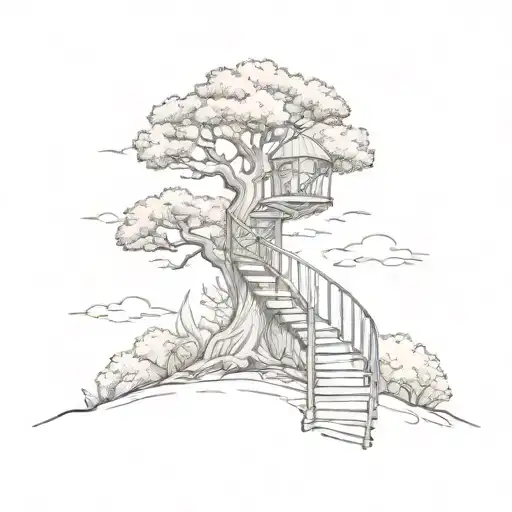 Tree With A Spiral Staircase And Light On Top