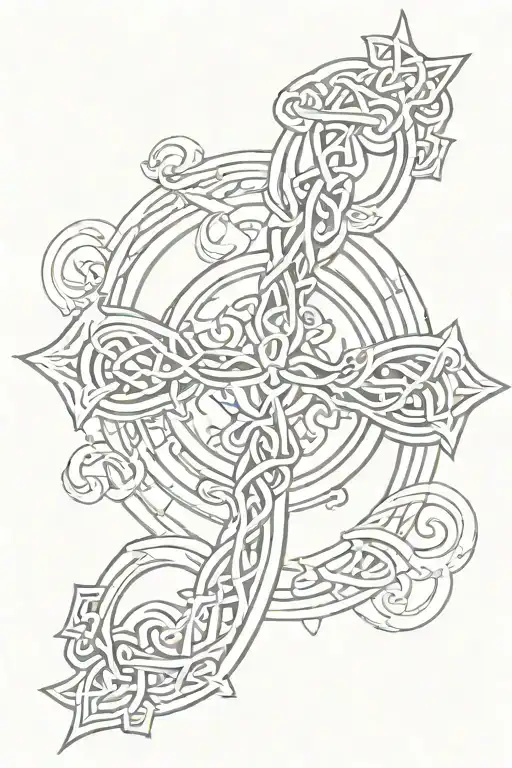 Celtic Cross Mixed With Bass Clef Intertwined