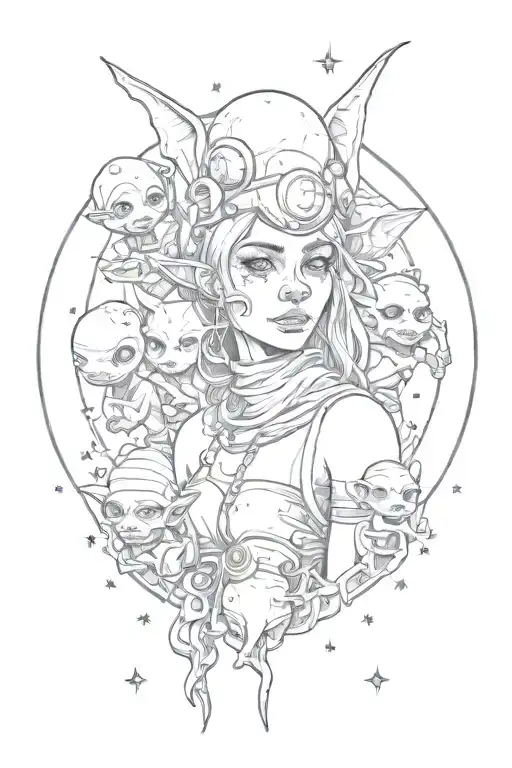 Planets Stars Moon Friendly Goblin Women Surrounded