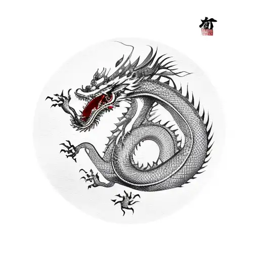 Chinese Dragon Around A Katana