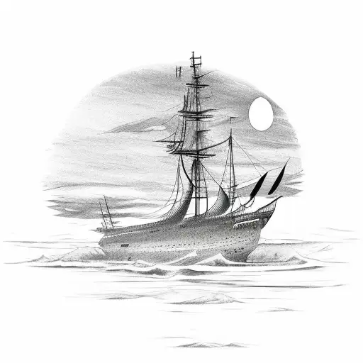 Ship Sailing Towards Sunset