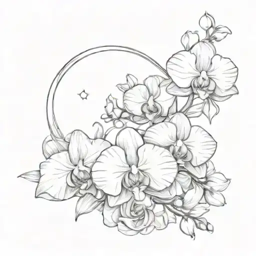 Delicate Crescent Moon With One Large And Three Small Orchids On The Upper Arm