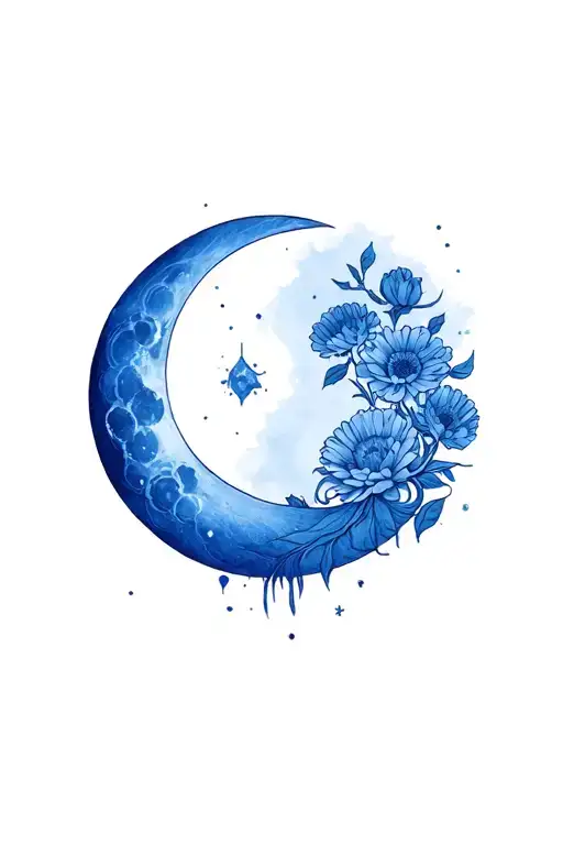 Marigold And Waning Crescent Moon