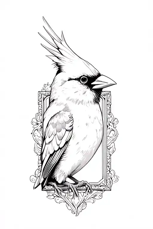 Cardinal Perched In A Rectangle Frame