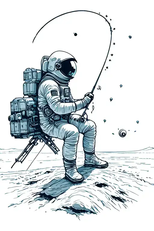Astronaut Sitting On A Satellite Fishing