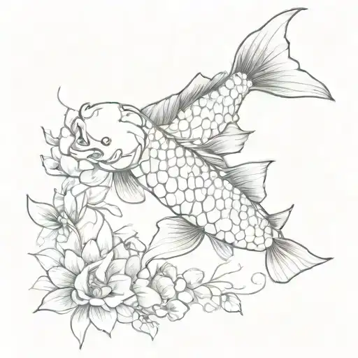 Koi Fish With Flowers Wrapped