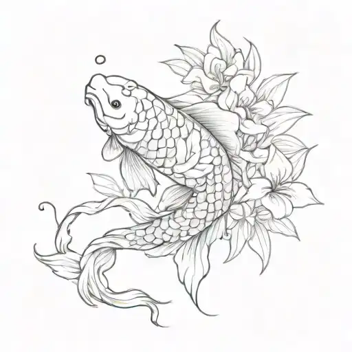 Koi Fish With Flowers