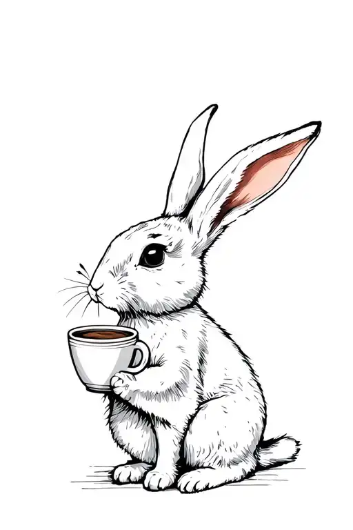 White Rabbit With Coffee Cup
