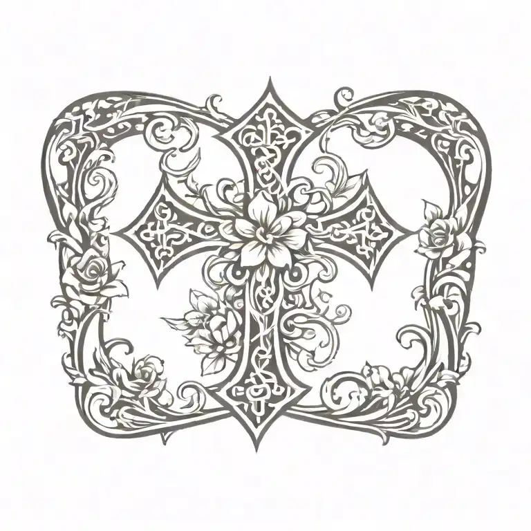 Gothic Cross With Floral Caligraphy