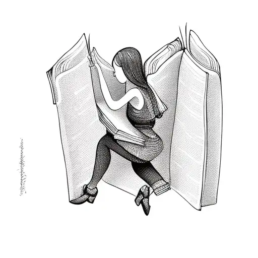 Woman Climbing Into A Book
