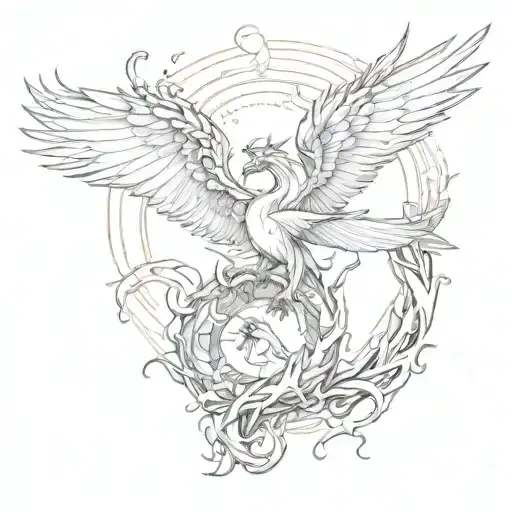 Phoenix And Dragon Flying Together