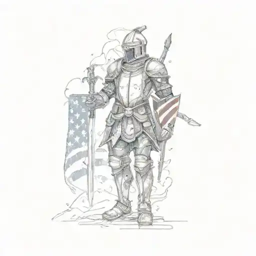 A Knight With A Sword And An American Flag