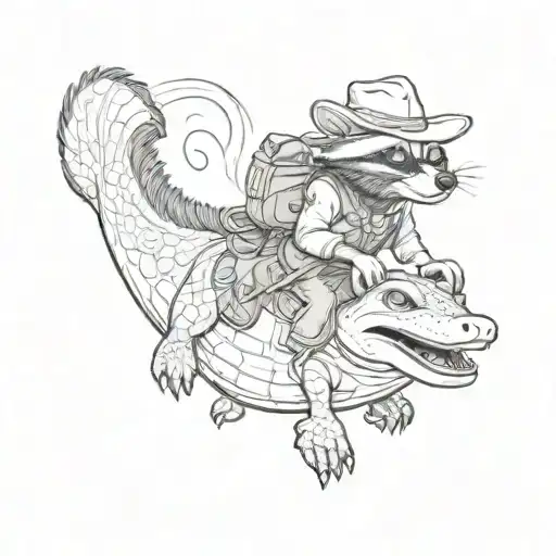 Cowboy Raccoon Riding Alligator