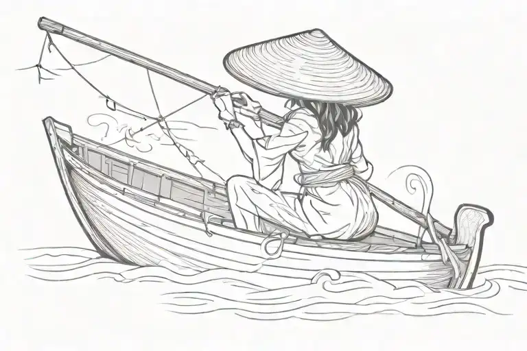 A Silloette Of A Woman With A Vietnamese Hat On A Vietnamese Fishing Boat With No Background