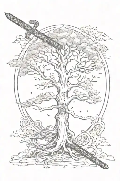 Tree Of Life And Katana Sword