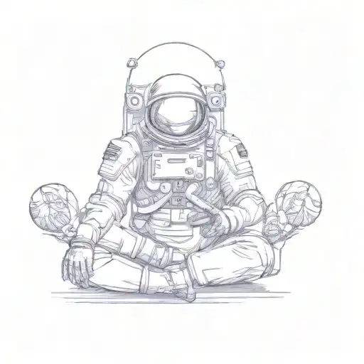 An Astronaut Meditating In Front Of Saturn And Other Planets
